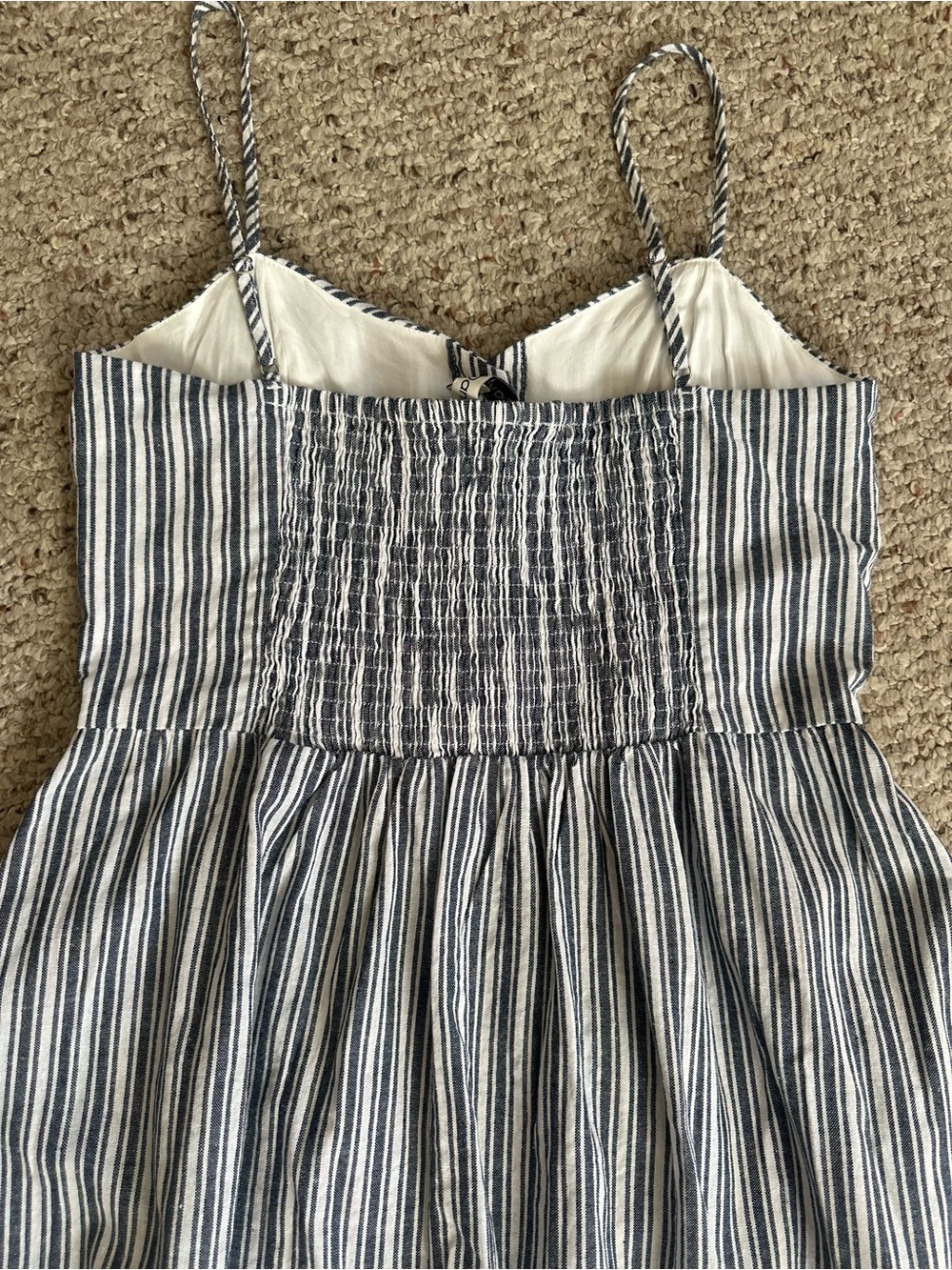Davi & Dani Spaghetti Strap Dress Dark Denim Blue Stripes Size Large - Picture 2 of 6